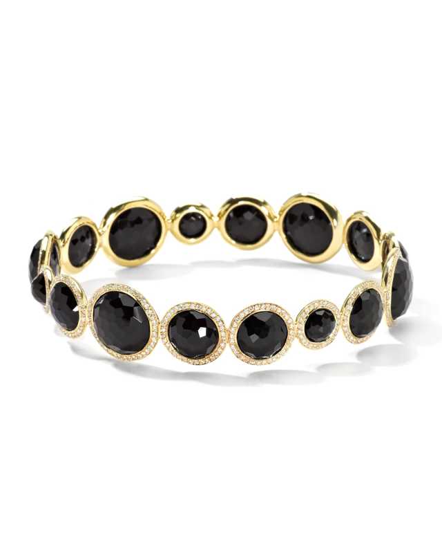Lollipop 18K Yellow Gold Large Onyx and Diamond All Around Bangle